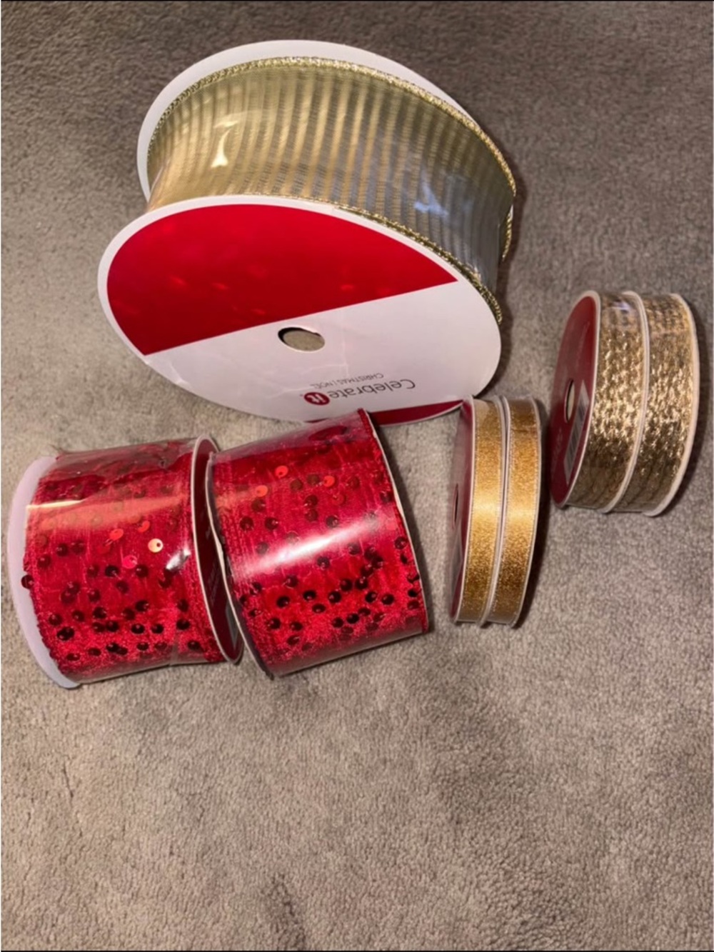 Set of 7 new rolls of wired ribbon